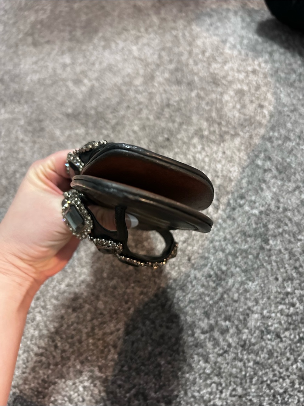 Manolo Blahnik Cesabi Embellished Thong Flat Sandals in Black - Picture 2 of 6